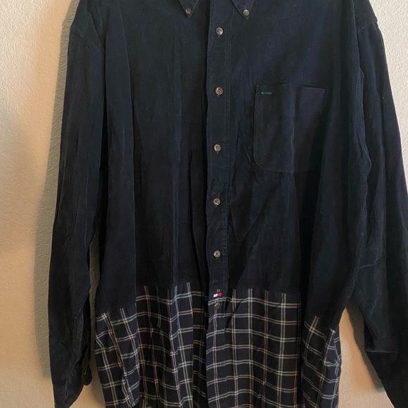 Vintage Tommy Hilfiger Y2K Mix Media Cord Plaid Preppy Academia Button Shirt XL - Picture 4 of 14